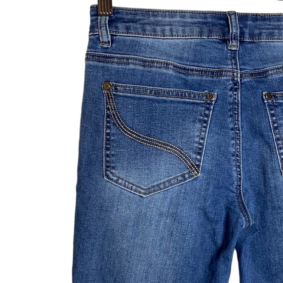 Joseph Ribkoff Mid Rise Skinny Stretch Jeans Floral Patch Black Rhinestones 2 - Picture 10 of 16